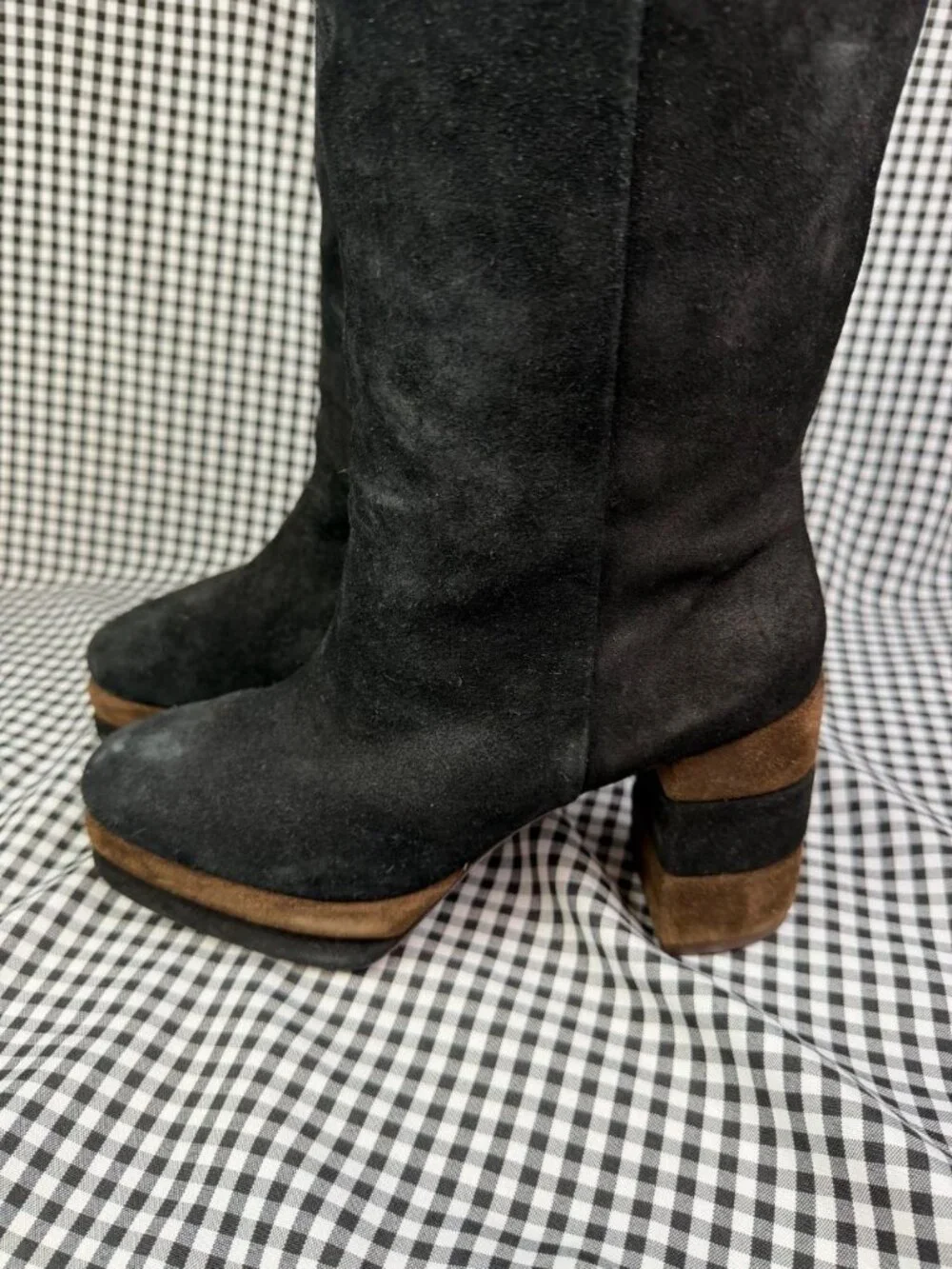 Tory Burch Platform Boots Womens 8 M Black Suede Knee High Leather Sole